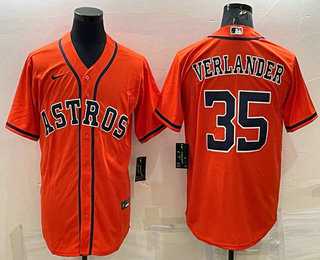 Men%27s Houston Astros #35 Justin Verlander Orange Stitched MLB Cool Base Nike Jersey